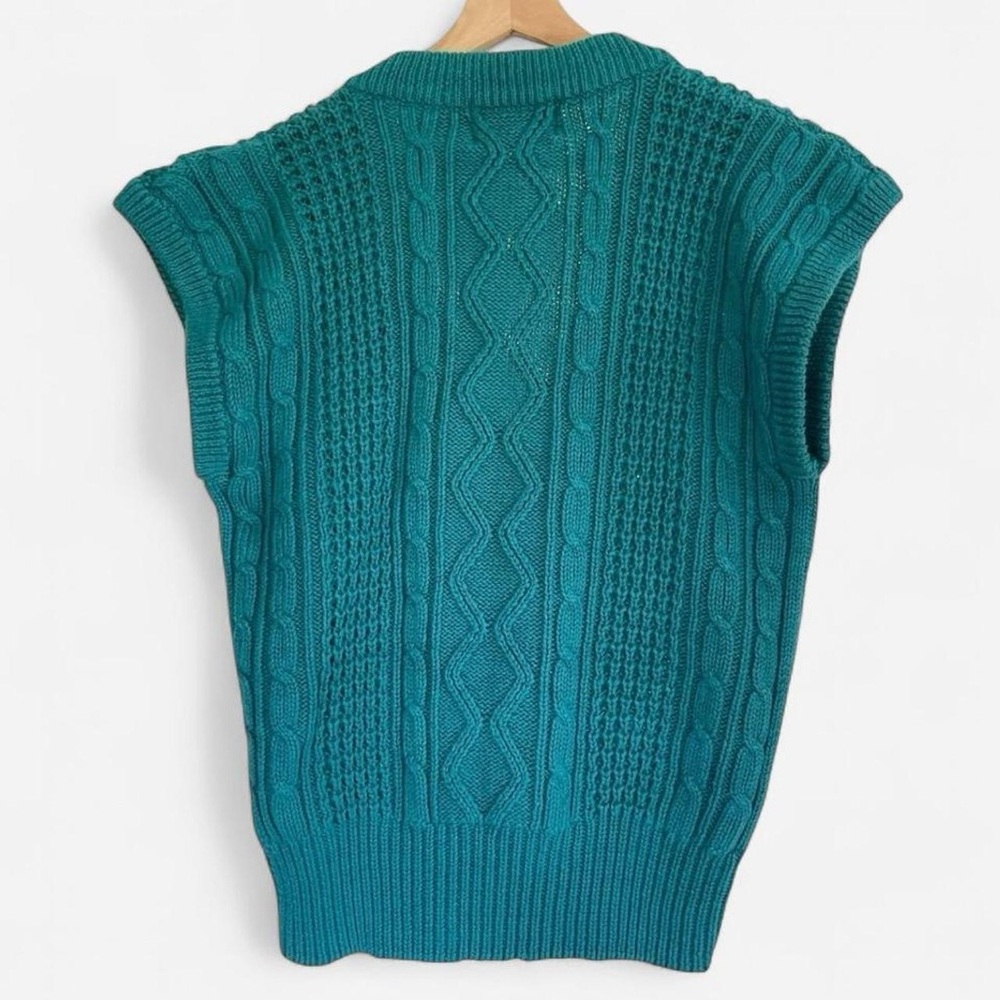 Vintage Forenza Teal Chunky Knit Sleeveless Sweater Vest - Picture 6 of 6